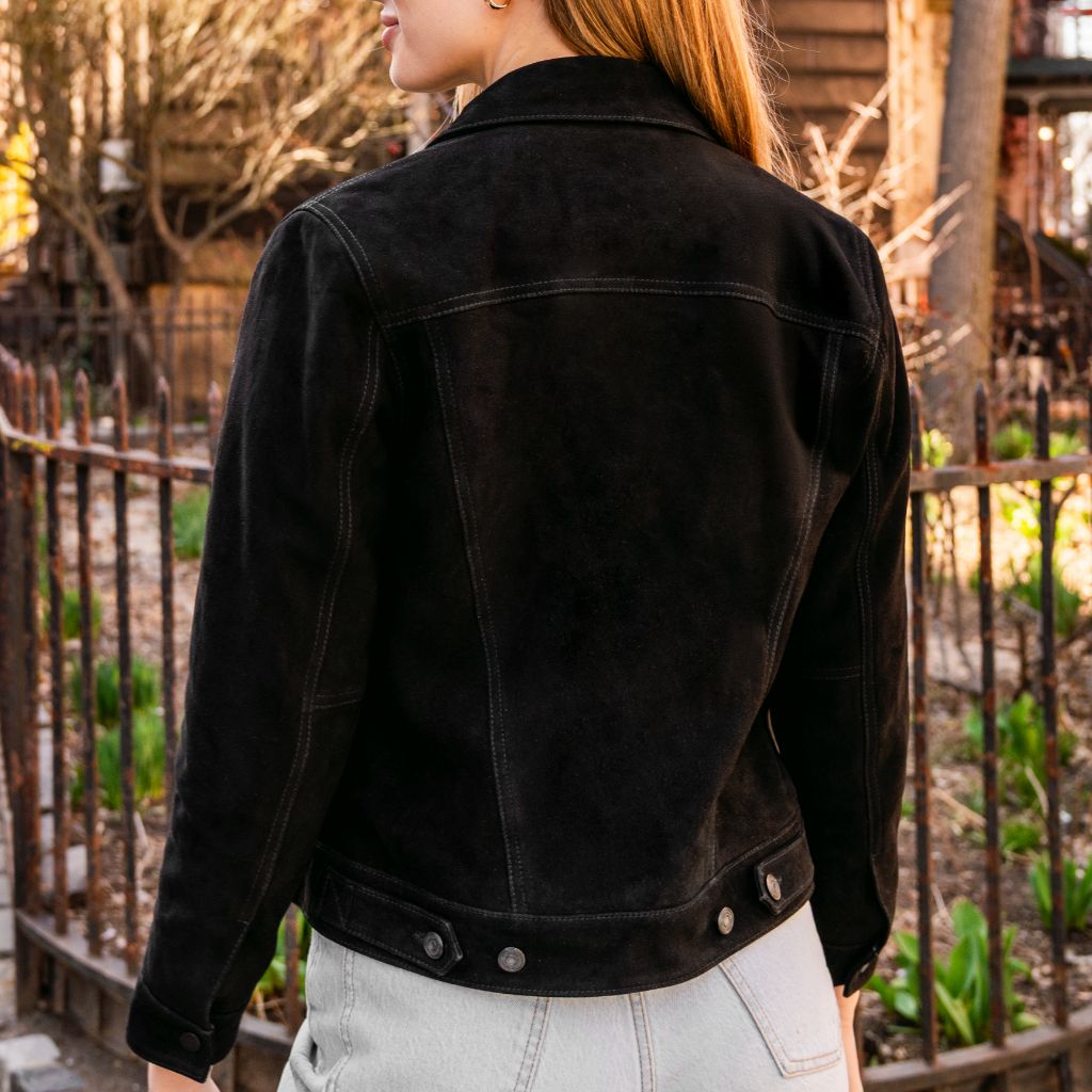 Suede Trucker Jacket | Black - Image 2